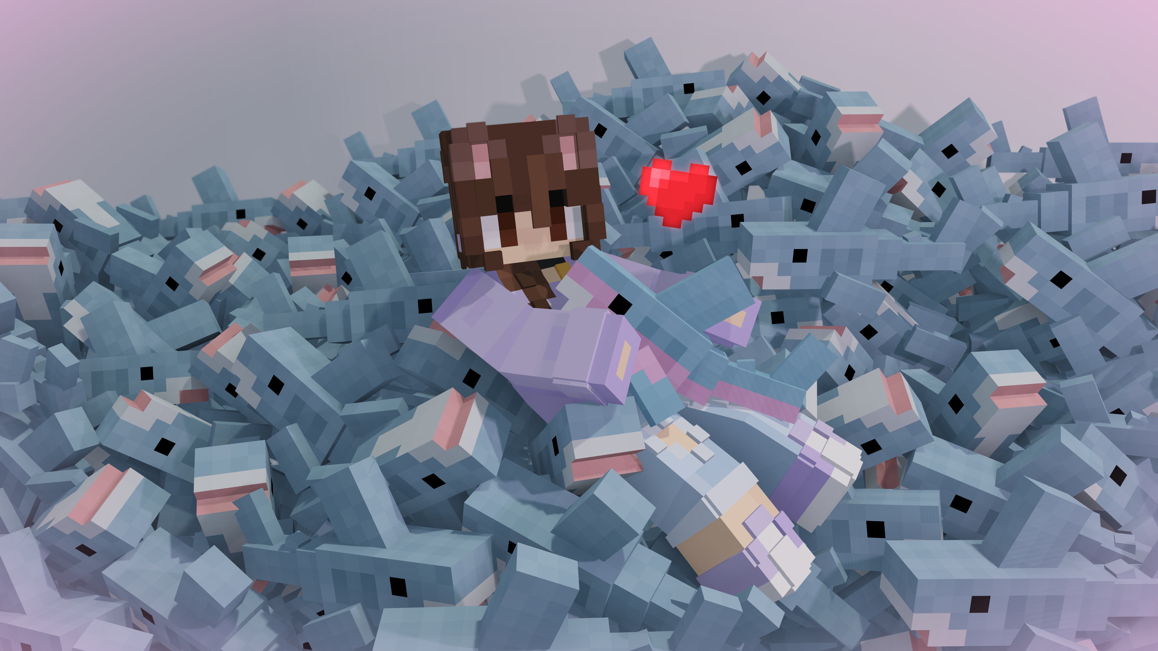 Me sitting in a mountain of Blahaj! A true dream of mine hehe :3
