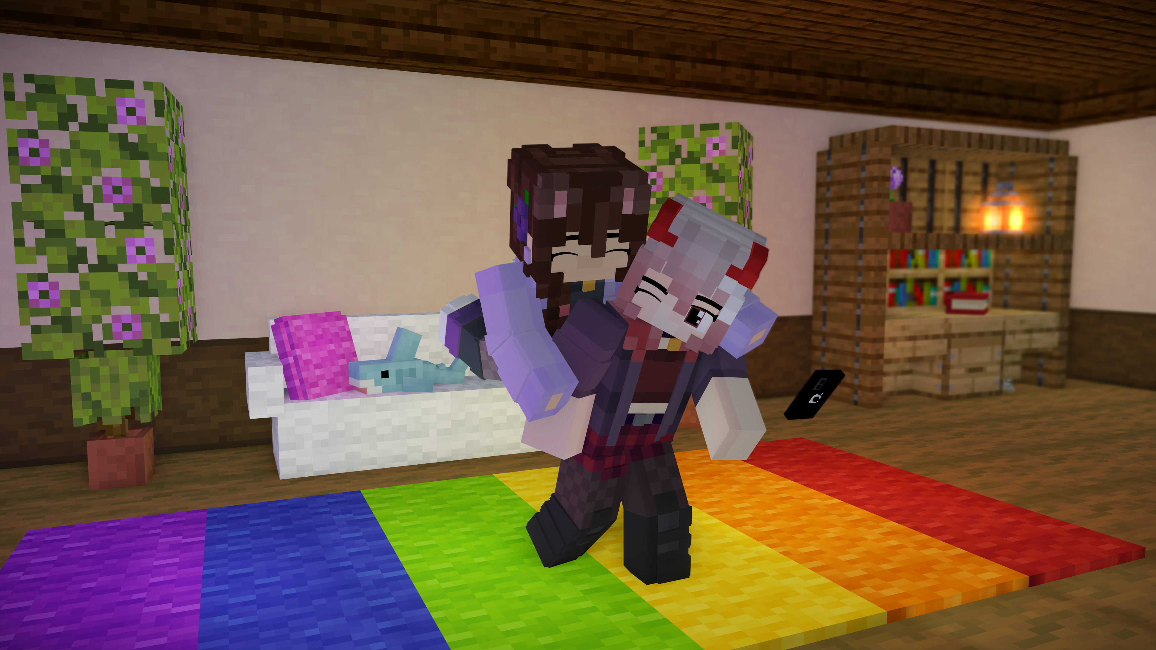 My friend Rena getting some surprise hugs from me! >:3