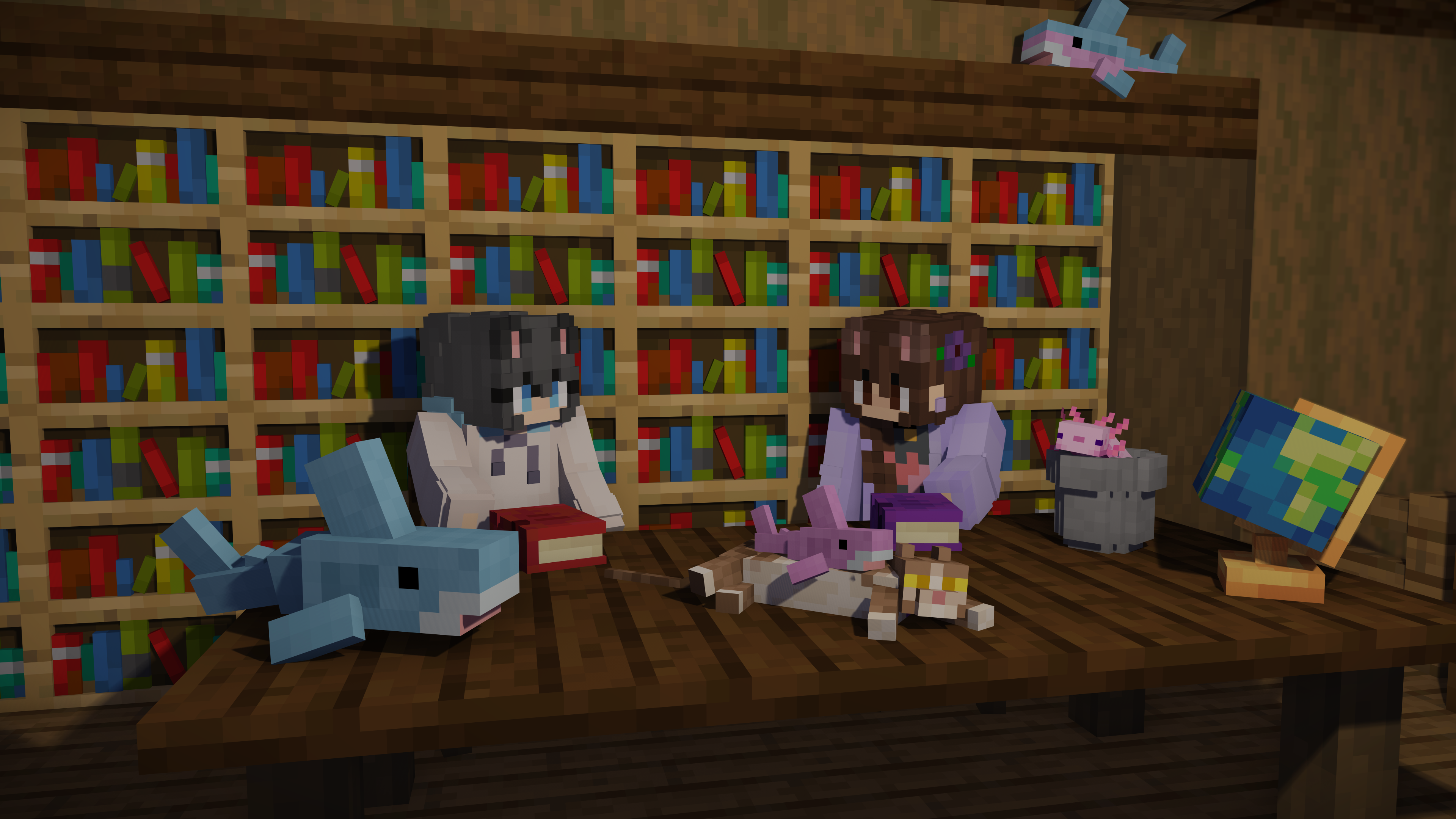 Me and my sister Kaidobable hanging out in a library, were studying the art of being cute :3