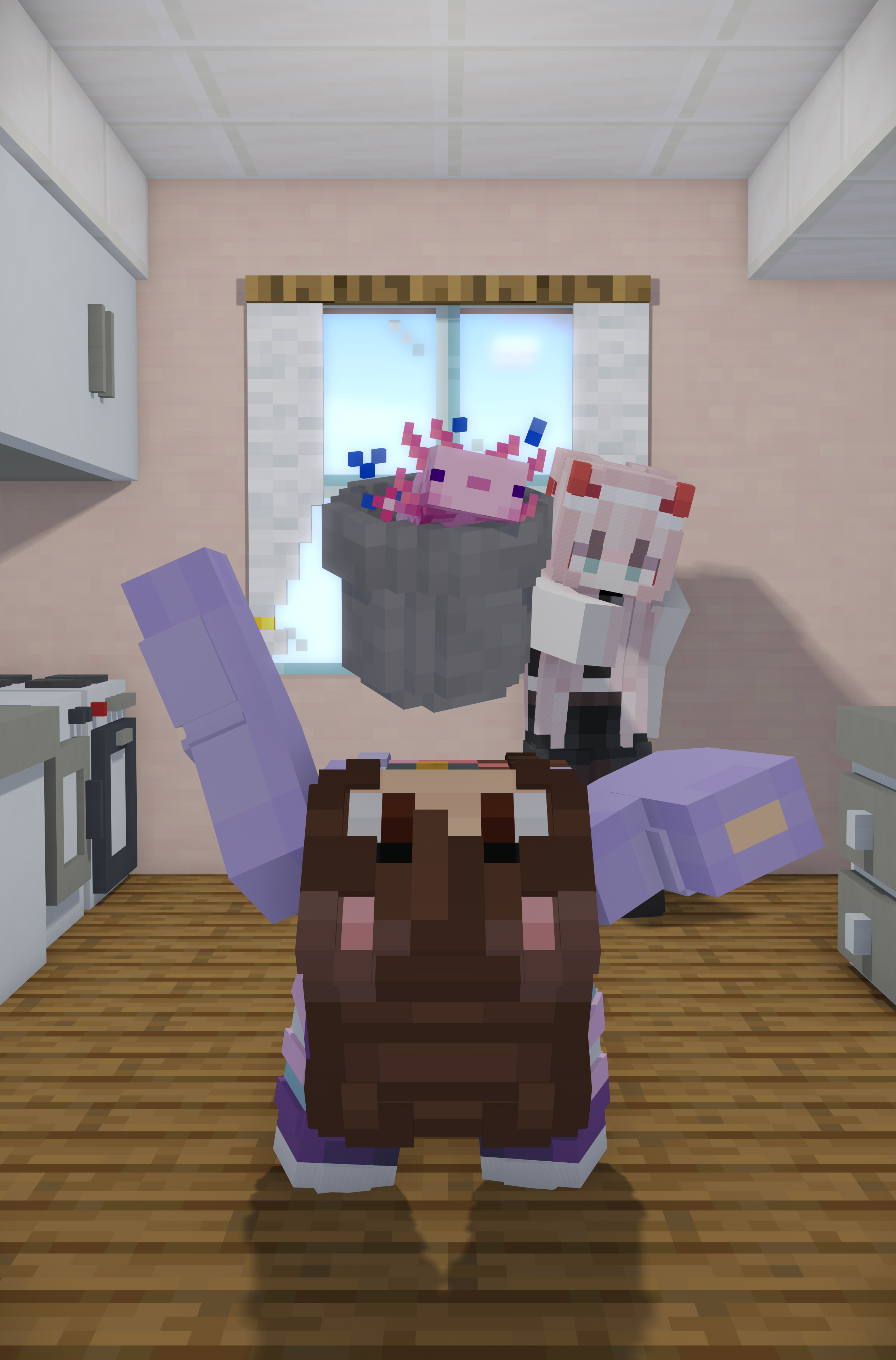 A recreation of a stock photo of someone getting a teapot thrown at them, No axolotls were harmed in the making of this image!