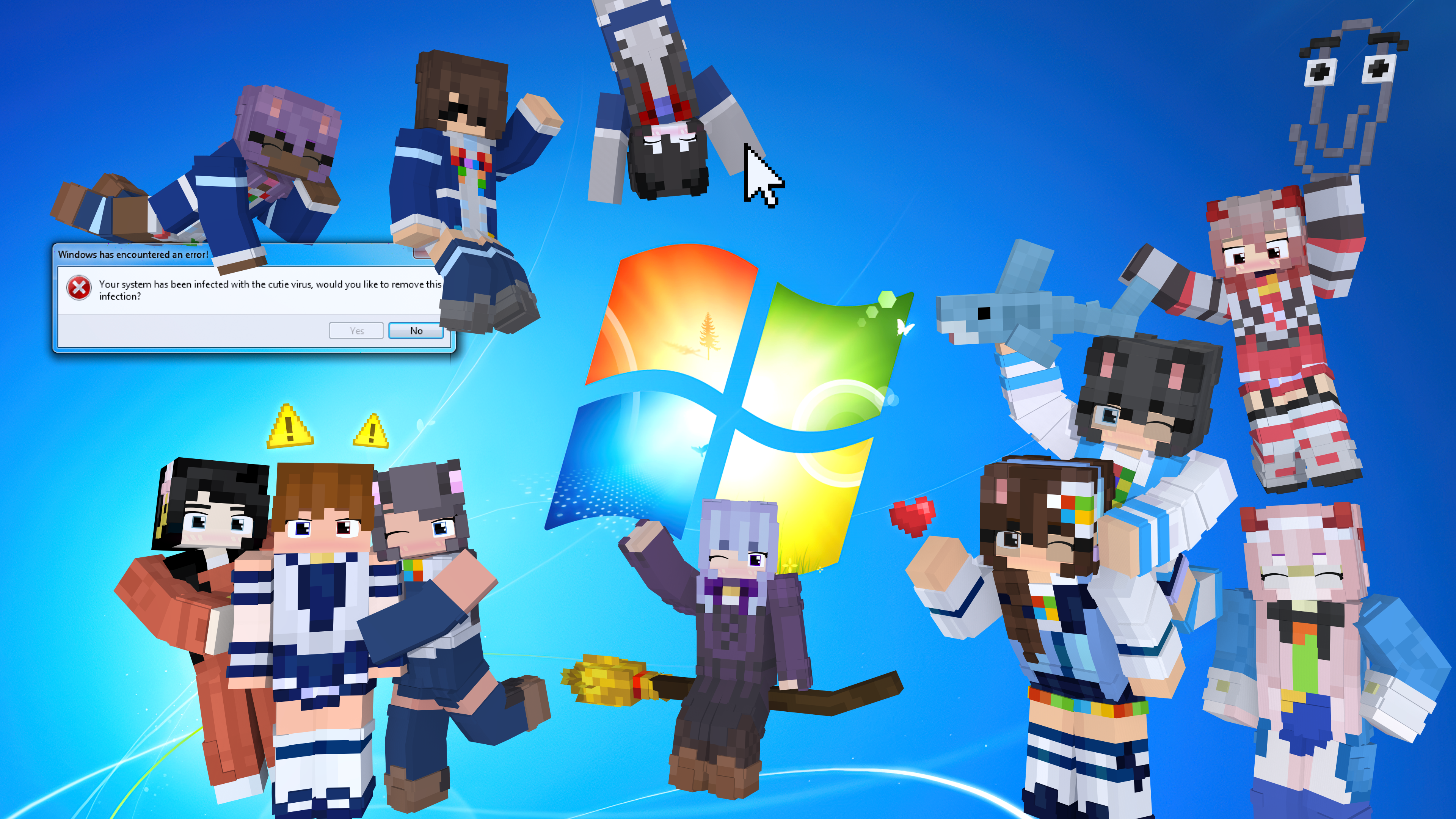 A fun Windows 7 wallpaper edit with all my friends invading my computer dressed as the various OS-tans!
