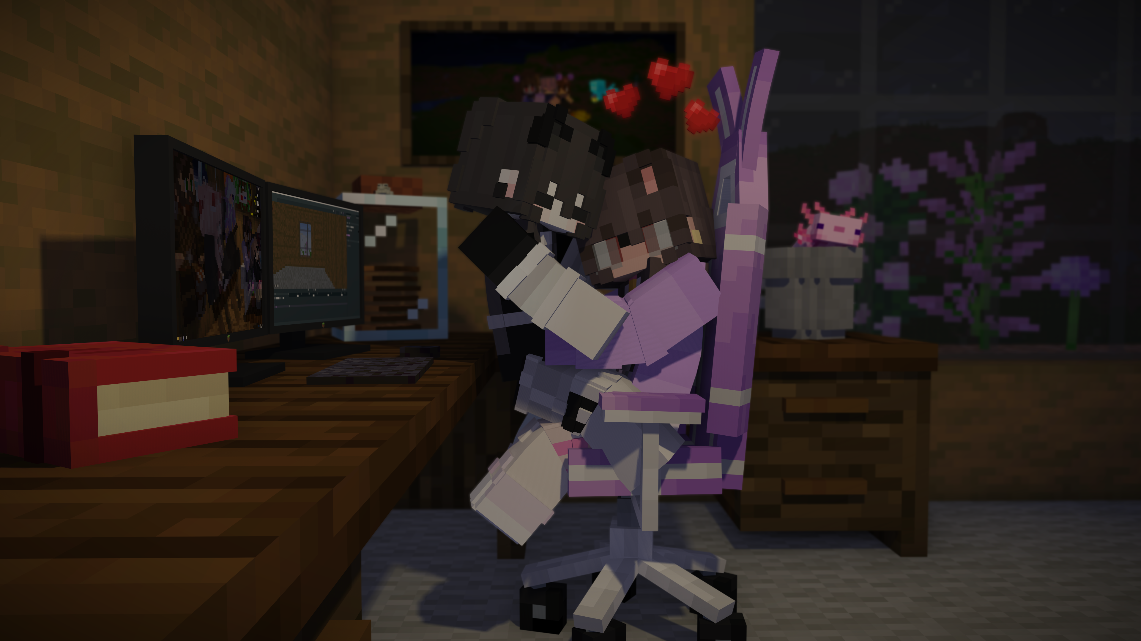 Me relaxing at my desk doing a little work while my adorable girlfriend sits on my lap giving me cuddles ^-^ <3